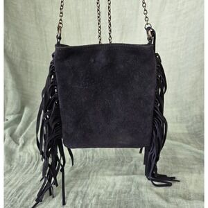 Mossimo Supply Co Women's Blue Suede Purse Long Chain Strap Fringe Detail